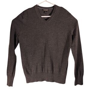 Banana Republic sweater mens L LArge gray 100% extra fine merino wool v-neck